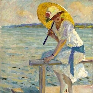 Gele parasol - Kruissteekpatroon, pdf-formaat, bezorgd per e-mail, Edward Cucuel, kunstkruissteek
