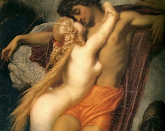 The Fisherman and the Siren, Leighton - Cross stitch pattern, pdf format, Delivered by email, Frederick Leighton, Art cross stitch