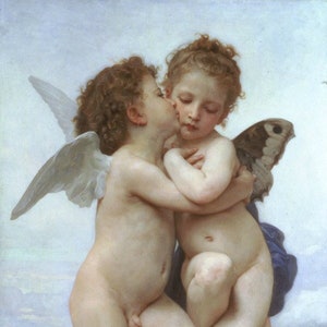 Cupid and Psyche as Children - Cross stitch pattern, pdf format, Delivered by email, William Adolphe Bouguereau, Art cross stitch