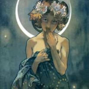Moon - Cross stitch pattern, pdf format, Delivered by email, Alfons Mucha, Art Nouveau cross stitch, Art cross stitch