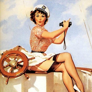 Pin Up Lookout - Cross stitch pattern - pdf format - Delivered by email - This is not a kit - Gil Elvgren - Pin up cross stitch pattern