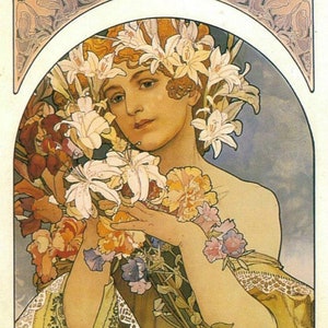 Bloem - kruissteekpatroon, pdf-formaat, geleverd per e-mail, Alfons Mucha, art nouveau-kruissteek