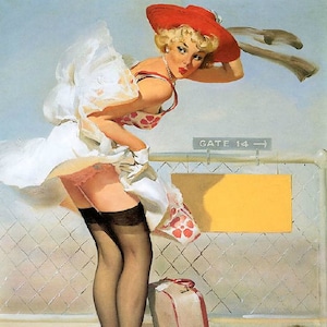 Up in the Air - Cross stitch pattern, pdf format, Delivered by email, Gil Elvgren, Pin Ups cross stitch