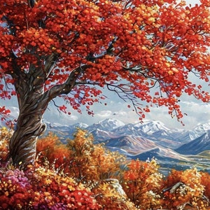 Herfstlandschap - kruissteekpatroon, pdf-formaat, bezorgd per e-mail, landschapskruissteek, kruissteek landschappen, kruissteekkunst