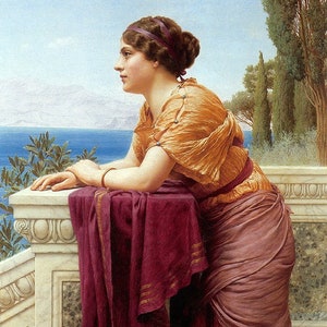 Il Belvedere - Schema punto croce, formato pdf, Consegnato via email, John William Godward, Punto croce d&#39;arte