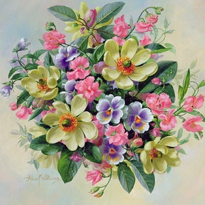 Hommage aan Hare Majesteit de Koningin-moeder - I - kruissteekpatroon, pdf-formaat, bezorgd per e-mail, Albert Williams, kruissteek bloemen