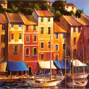 Portofino Waterfront - Kruissteekpatroon, pdf-formaat, bezorgd per e-mail, moderne kruissteek, kruissteek hedendaagse kunst