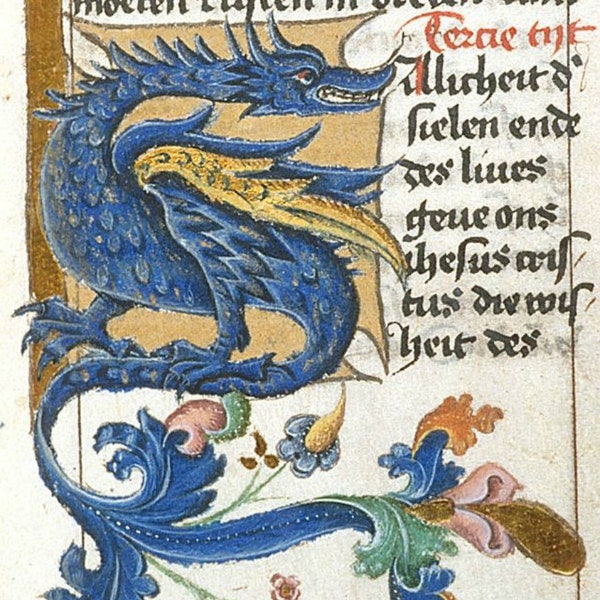 Medieval Illuminated Manuscripts Blue Dragon - Cross stitch pattern - pdf format - Delivered by email - This is not a kit