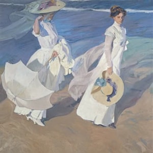A Walk on the Beach - kruissteekpatroon, pdf-formaat, geleverd per e-mail, Joaquín Sorolla y Bastida, kunstkruissteek