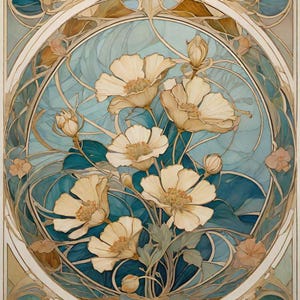 Bloemen in art-nouveaustijl 4 - kruissteekpatroon, pdf-formaat, bezorgd per e-mail, art nouveau-kruissteek, kruissteek bloemen