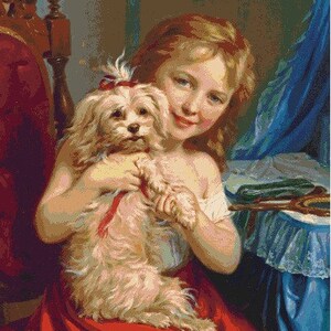 A Young Girl with a Bichon Frise Cross stitch pattern pdf format Delivered by email This is not a kit image 2