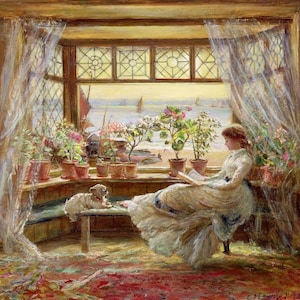 Reading By the Window - Kruissteekpatroon, pdf-formaat, bezorgd per e-mail, Charles James Lewis, kunstkruissteek