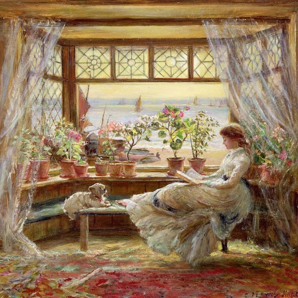 Reading By the Window - Cross stitch pattern - pdf format - Delivered by email - This is not a kit
