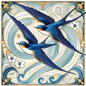 Art-nouveaustijl zwaluw - kruissteekpatroon, pdf-formaat, geleverd per e-mail, kruissteek vogels. Art Nouveu-kruissteek