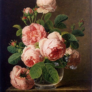 Rozen in een glazen vaas - kruissteekpatroon, pdf-formaat, geleverd per e-mail, Jan Frans Van Dael, kruissteek bloemen, kruissteek rozen