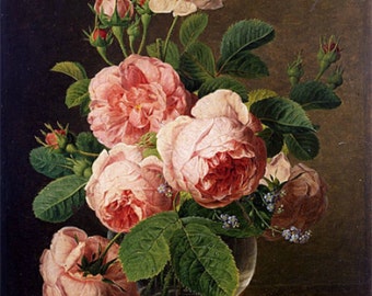 Roses in a Glass Vase - Cross stitch pattern, pdf format, Delivered by email, Jan Frans Van Dael, Flowers cross stitch, Roses cross stitch