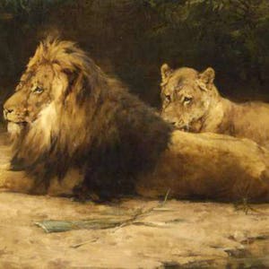 Löwe und Löwin - Kreuzstichmuster, PDF-Format, per E-Mail geliefert, George Denholm Armour, Tiere Kreuzstich, Löwen Kreuzstich