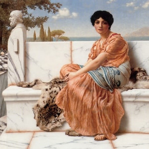 Ai tempi di Saffo - Schema punto croce, formato pdf, consegnato via email, John William Godward, Punto croce artistico