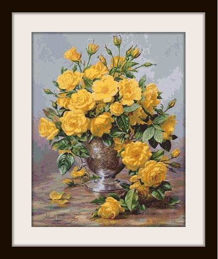 Roses in a Silver Vase - Cross Stitch Pattern, Pdf Format, Delivered by ...