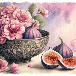Kom met vijgen en bloemen - kruissteekpatroon, pdf-formaat, bezorgd per e-mail, kruissteek bloemen, kruissteek bloemen
