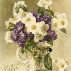 Appelbloesems en viooltjes - kruissteekpatroon, pdf-formaat, bezorgd per e-mail, Paul de Longpre, kruissteek bloemen