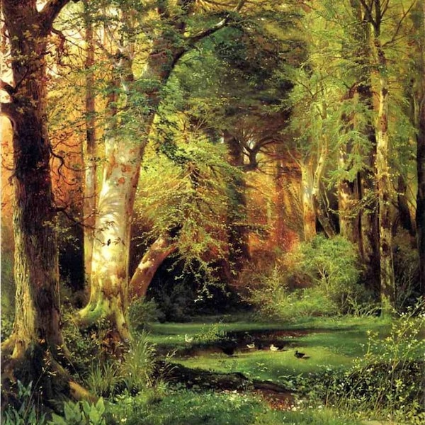 Forest Scene - Cross stitch pattern, pdf format, Delivered by email, Thomas Moran, Landscape cross stitch pattern,Forest cros stitch pattern