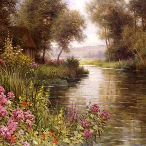 Flowers By the Edge of the River - kruissteekpatroon, pdf-formaat, bezorgd per e-mail, Louis Aston Knight, liggende kruissteek