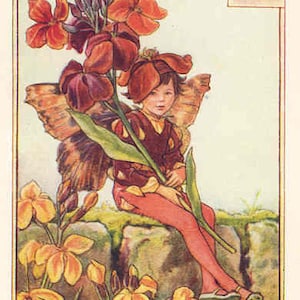 The Wallflower Fairy - kruissteekpatroon, pdf-formaat, geleverd per e-mail, Cicely Mary Barker, kruissteek feeën, kruissteek bloemen