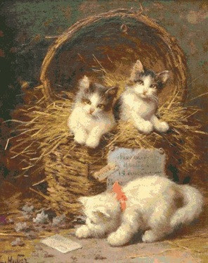 Kittens in a Basket Cross stitch pattern pdf format image 3