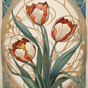 Bloemen in art-nouveaustijl 1 - kruissteekpatroon, pdf-formaat, bezorgd per e-mail, art nouveau-kruissteek, kruissteek bloemen