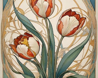 Kreuzstichmuster in Jugendstil Blumen 1 - Kreuzstichmuster, PDF-Format, Per Email geliefert, Jugendstil Kreuzstich, Blumen Kreuzstich