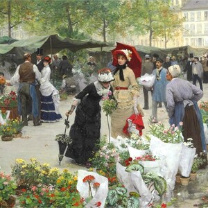 The Flower Market - Kruissteekpatroon, pdf-formaat, geleverd per e-mail, Victor Gabriel Gillbert, kunst kruissteek, bloemen kruissteek