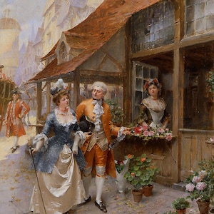 Passing the Flower Shop - Kruissteekpatroon, pdf-formaat, bezorgd per e-mail, Henri Victor Lesur, kunstkruissteek