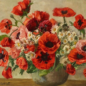 Rode klaprozen, kruissteekpatroon, pdf-formaat, bezorgd per e-mail, Elsbeth Müller-Kaempff, kruissteek bloemen, kruissteek klaprozen