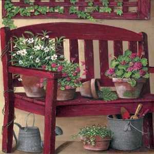 Flowers On a Garden Bench - kruissteekpatroon, pdf-formaat, bezorgd per e-mail, kruissteek bloemen, kunstkruissteek