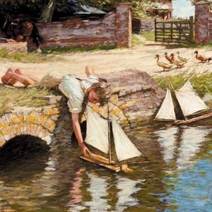 The Farm Pond - Cross stitch pattern, pdf format, Delivered by email, Henry Herbert La Thangue, Art cross stitch