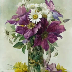 Paars en wit - kruissteekpatroon, pdf-formaat, geleverd per e-mail, Paul de Longpre, kruissteek bloemen, kunst kruissteek