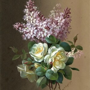 Rozen en seringen: kruissteekpatroon, pdf-formaat, bezorgd per e-mail, kruissteek bloemen, kruissteek bloemen