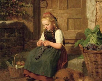 A Young Girl Knitting - Cross stitch pattern - Delivered by email - This is not a kit