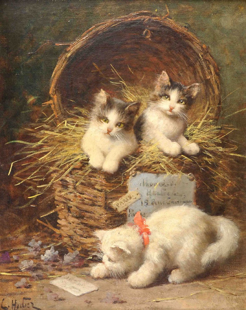 Kittens in a Basket Cross stitch pattern pdf format image 1