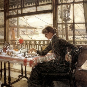 Room Overlooking the Harbour - Cross stitch pattern, pdf format, Delivered by email, James Tissot, Art cross stitch