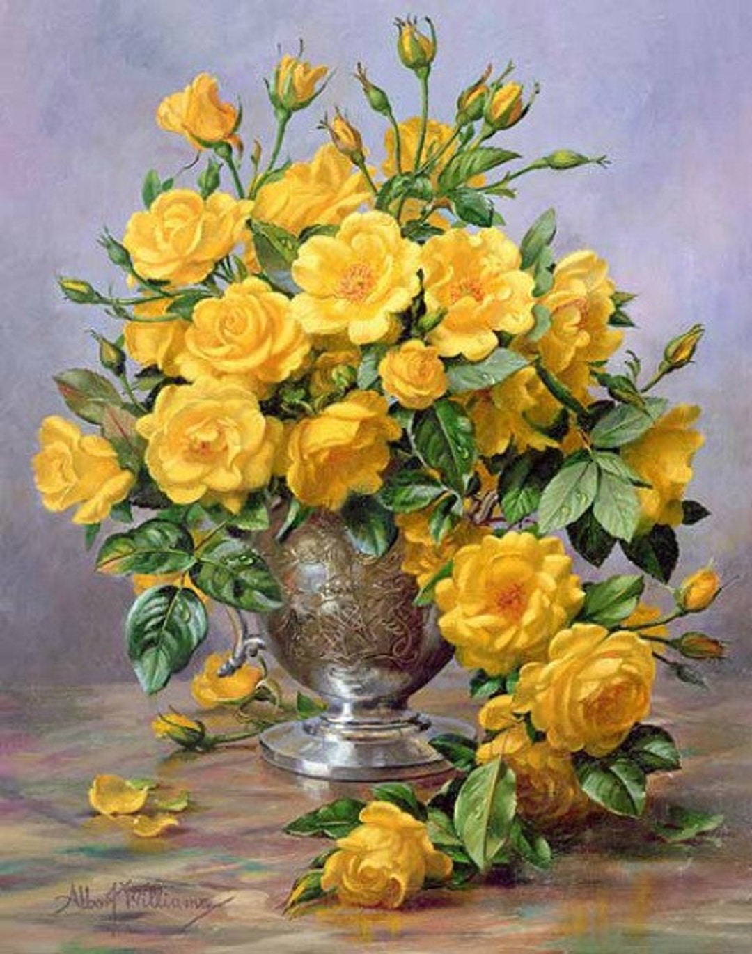 Roses in a Silver Vase - Cross Stitch Pattern, Pdf Format, Delivered by ...