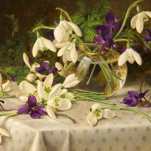 Sneeuwklokjes en viooltjes - kruissteekpatroon, pdf-formaat, geleverd per e-mail, Eva Francis, kruissteek bloemen, kruissteek viooltjes