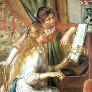 Girls Playing the Piano - Cross stitch pattern, pdf format, Delivered by email, Pierre Auguste Renoir, Art cross stitch