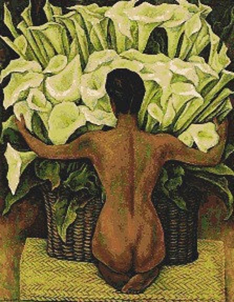 Nude with Calla Lilies Cross stitch pattern pdf format Delivered by email This is not a kit image 2