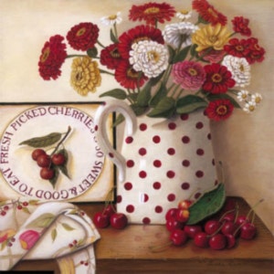 Kersen en bloemen - kruissteekpatroon, pdf-formaat, bezorgd per e-mail, kruissteek kersen, kruissteek bloemen