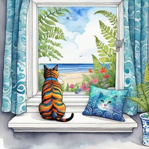 Watching the Sea 3 - Kruissteekpatroon, pdf-formaat, bezorgd per e-mail, moderne kruissteek, kruissteek katten, kruissteek katten