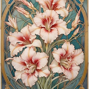 Bloemen in art-nouveaustijl 2 - kruissteekpatroon, pdf-formaat, art nouveau-kruissteek, kruissteek bloemen
