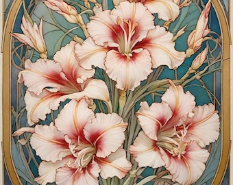 Kreuzstichmuster im Jugendstil Blumen 2 - Kreuzstichmuster, pdf - Format, Jugendstil Kreuzstich, Blumen Kreuzstich