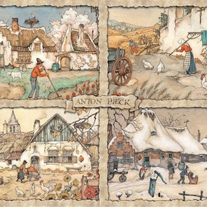 Vier seizoenen in Nederland - kruissteekpatroon, pdf-formaat, bezorgd per e-mail, Anton Pieck, vier seizoenen kruissteek